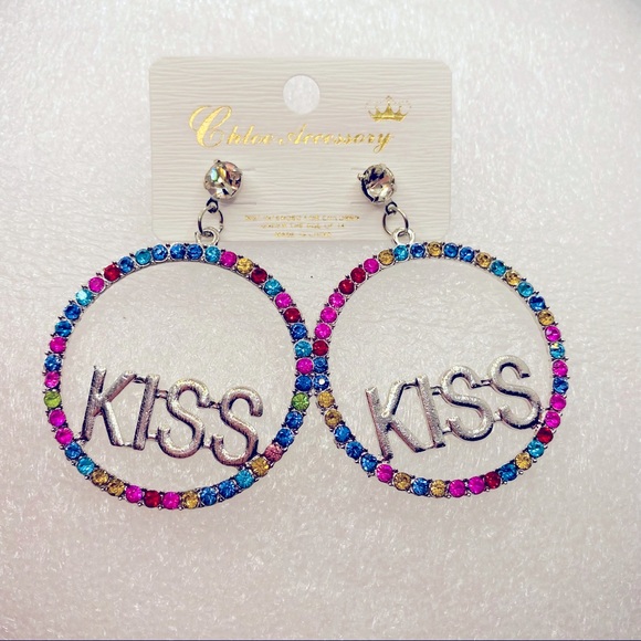 NWT Earrings Crystal multi Kiss set in Silvertone. - Picture 3 of 9